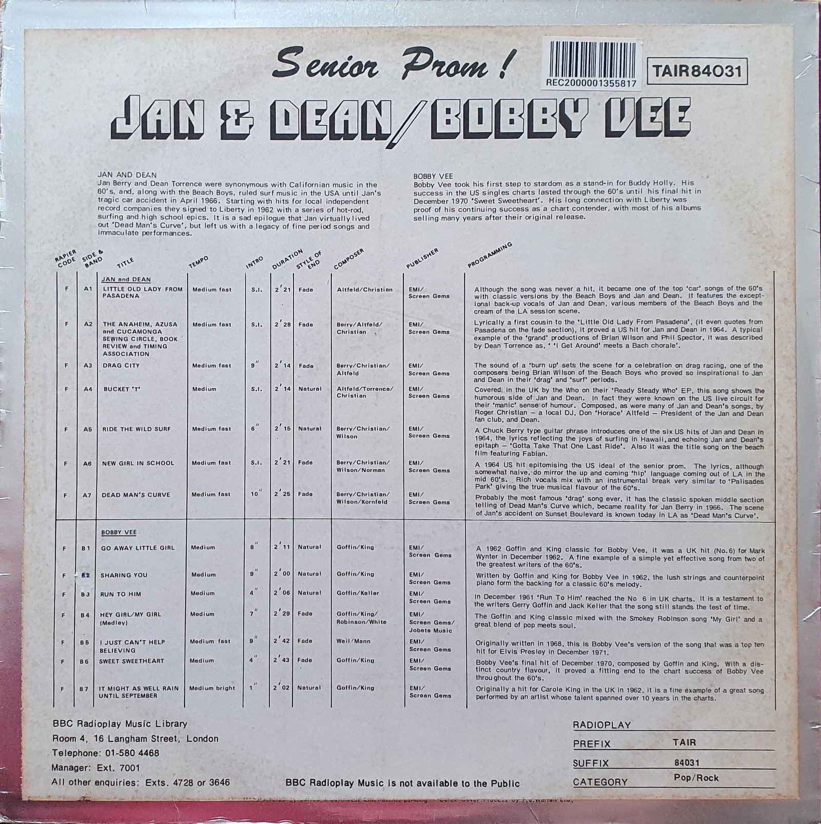 Back cover of TAIR 84031
